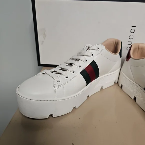 GUCCI ACE WEB BEE PLATFORM SNEAKERS WOMENS Size 40 (9/9½) 577573 - Picture 8 of 16